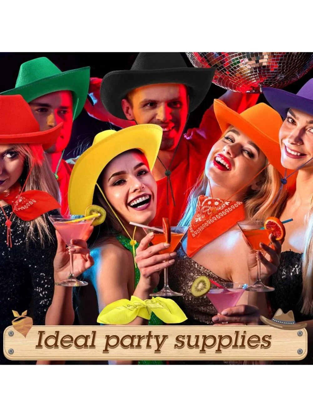 Men's Mix Color Bandanas Bulk Adjustable Felt Western Cowboy Cowgirl Hat 12 Pcs